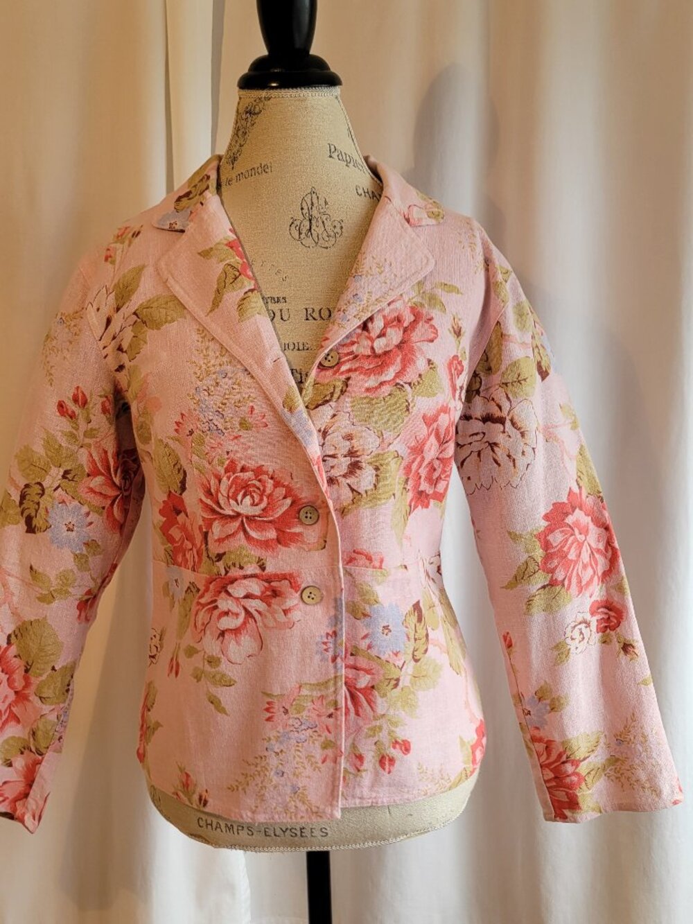Coldwater Creek Linen Jacket Floral Print Petite Medium